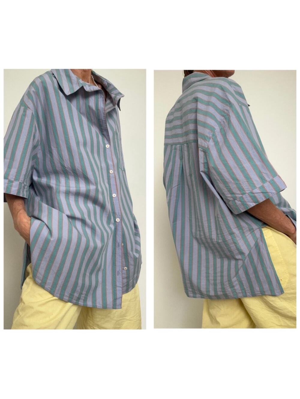 Anthropologie Blue Green Button Down Short Sleeve Top Medium Large XL 23.5ptp - Picture 2 of 2